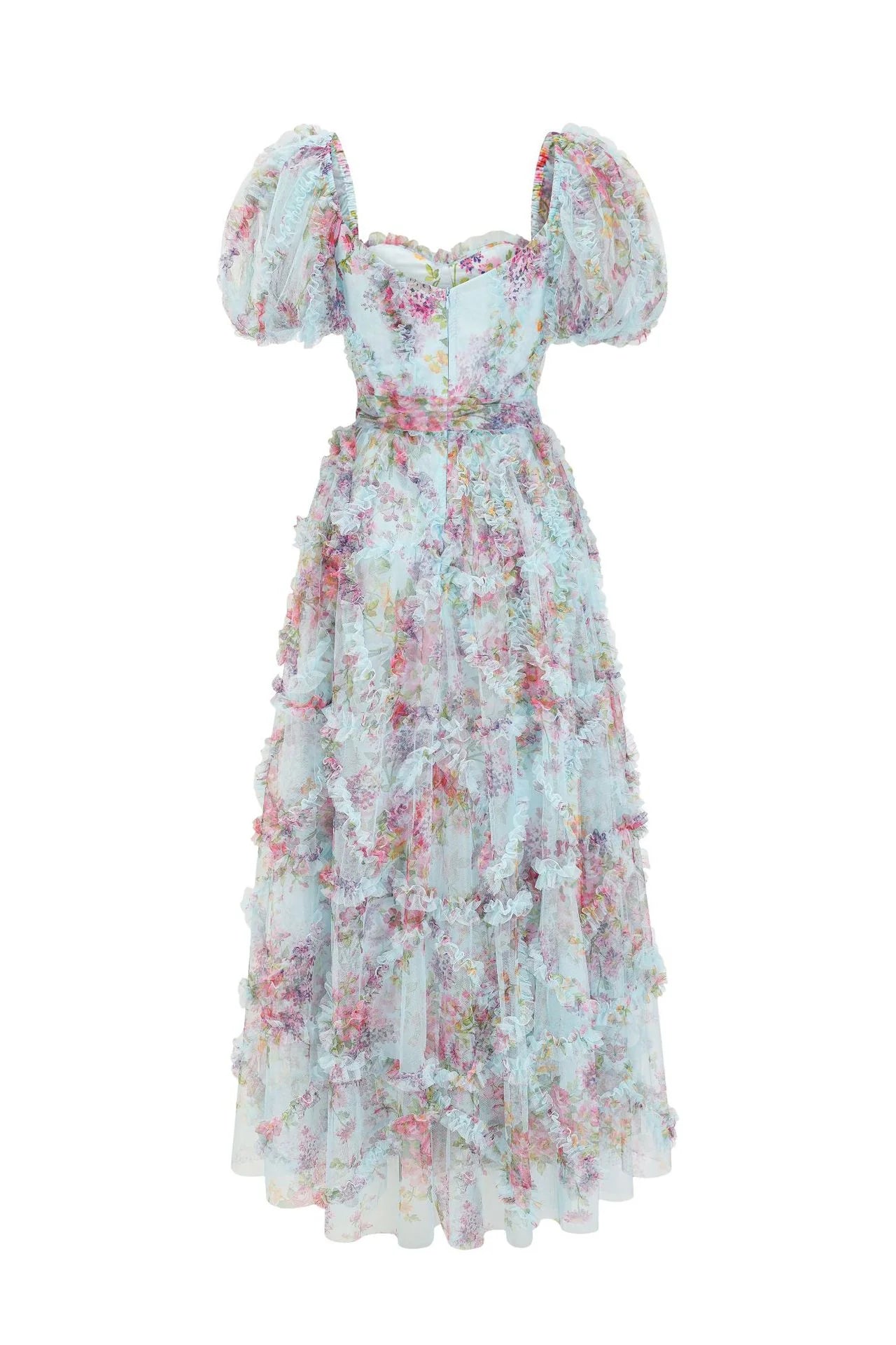Vestido largo Weitese con escote corazón y estampado floral morado con cinturón para fiesta